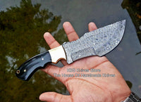 Custom Handcrafted Raindrops Damascus Steel Tops Tom Brown Tracker Knife with Buffalo Horn Handle and Brass Bolster