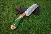 Custom Handmade Damascus Steel Cowboy Bull Cutter Knife with Olive Wood & Epoxy Resin Handle
