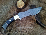 Custom Handmade Damascus Steel  Blade Tracker Knife with Buffalo Horn Handle