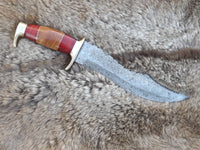 Custom Handmade Ironclad Bowie Knife with Raindrops Damascus Steel Blade and Olive Wood Handle