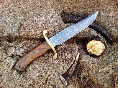Custom Handmade Original Bowie Knife with Full Tang Damascus Steel Blade and Rosewood Handle