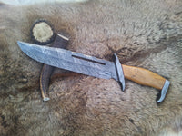 Custom Handmade Rambo Bowie Knife with Fire Pattern Damascus Steel Blade and Olive Wood Handle