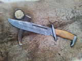 Custom Handmade Rambo Bowie Knife with Fire Pattern Damascus Steel Blade and Olive Wood Handle