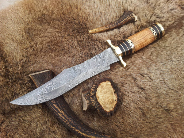 Custom Handmade Steelstorm Bowie Knife with Twist Pattern Damascus Steel Blade