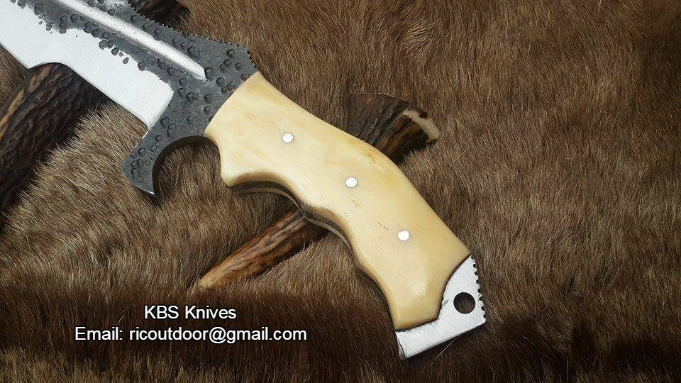 Custom Handmade Tracker Knife with Horizontal Leather Sheath and Bone Handle