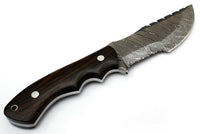 Durable 10-inch Tom Brown Tracker Knife with Damascus Blade and Horizontal Leather Sheath