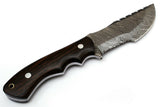 Durable 10-inch Tom Brown Tracker Knife with Damascus Blade and Horizontal Leather Sheath