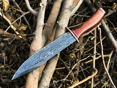 Elegant Real Bowie Knife with Leather Sheath for Hunting Enthusiasts