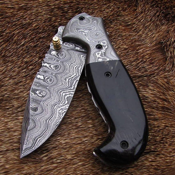 Everyday Carry Custom Handcrafted Damascus Steel Folding Pocket Knife – The Artisan Elite
