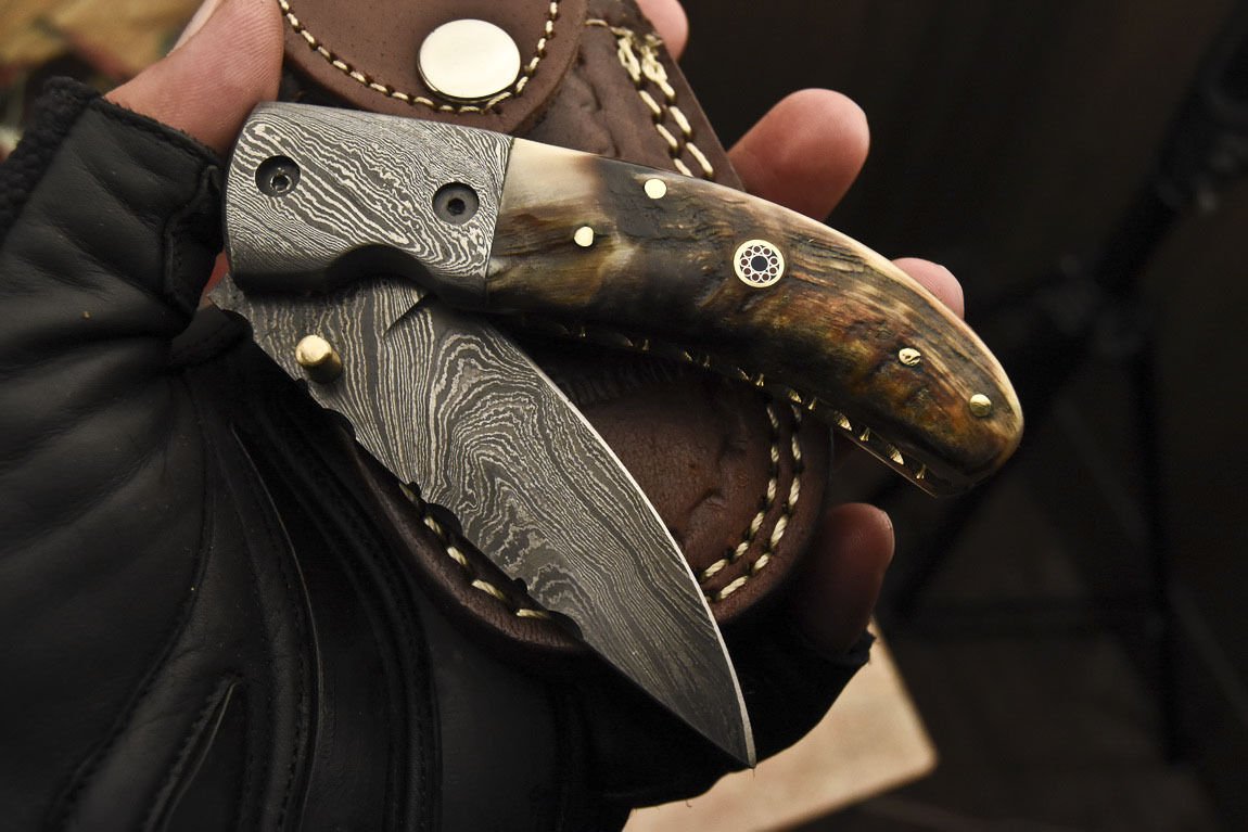 Everyday Carry Custom Handcrafted Damascus Steel Folding Pocket Knife – The Summit
