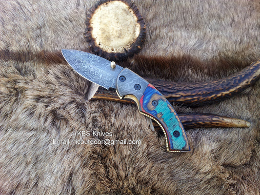 Everyday Carry Damascus Steel Folding Pocket Knife with Multi-Color Wood Handle – The SpectrumEdge
