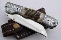 Everyday Carry Folding Pocket Knife with Razor Sharp D2 Steel Blade and Leather Sheath
