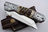 Everyday Carry Folding Pocket Knife with Razor Sharp D2 Steel Blade and Leather Sheath
