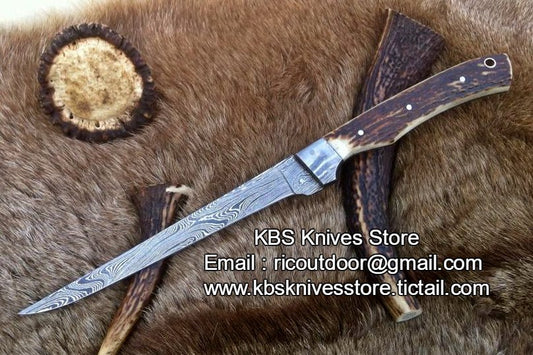Fish Fillet Knife – 7" Damascus Blade with Sheath