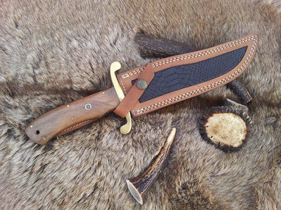 Full Tang Bowie Knife with Damascus Steel Blade and Leather Sheath
