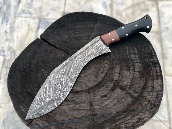 Full Tang Damascus Steel Gurkha Kukri with Blood Groove and G10 Handle.
