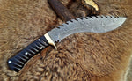 Full Tang Damascus Steel Gurkha Kukri with Buffalo Horn Handle and Brass Guard.
