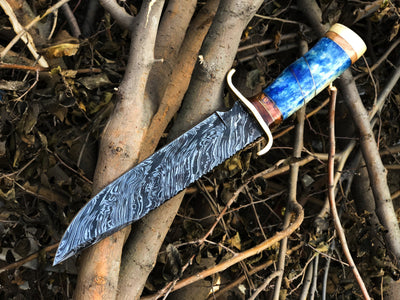 Handcrafted 13-Inch Damascus Steel Bowie Knife for Hunting with Leather Sheath