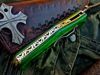 Handcrafted Tanto Tactical Tracker Folding Knife with Leather Case by KBS Knives