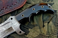 Handcrafted Tanto Tactical Tracker Knife with Buffalo Horn Handle and Leather Sheath