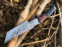 Handcrafted Tanto Tactical Tracker Knife with Damascus Steel Blade, Buffalo Horn and Micarta Handle, and Leather Sheath