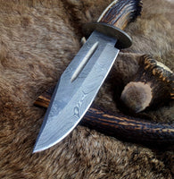 Handcrafted Vintage Bowie Knife with Damascus Guard and Leather Sheath