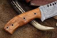 Hunter Bowie Knife with Full Tang Damascus Blade and Olive Wood Handle by KBS Knives