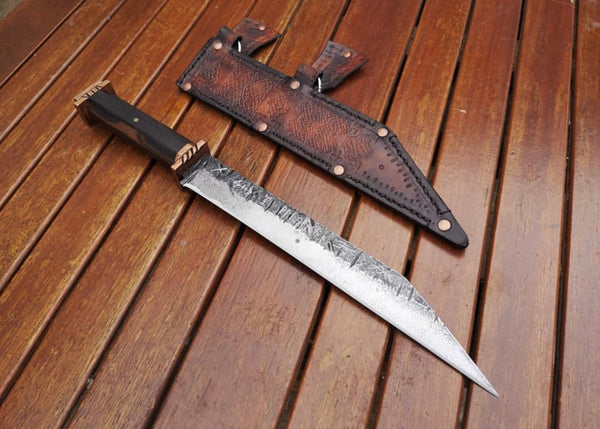 Custom Handmade Hand Forged 1095 Steel Viking Seax Knife with Rosewood Handle and Brass Guards - 14 inches by KBS Knives Store