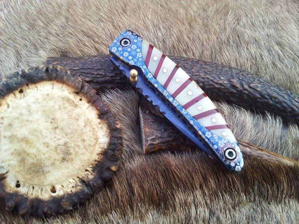 KBS Knives Store's Everyday Carry Folding Pocket Knife with Damascus steel blade and leather sheath