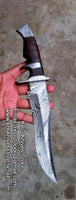 Original Bowie Knife with Damascus Steel Finger Hole Blade and Rosewood Handle by KBS Knives