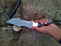 Outdoor Survival Knife with Damascus Steel Tanto Blade and Buffalo Horn Handle