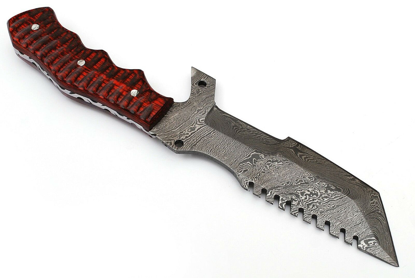 Premium Tanto Tracker Knife with Damascus Blade and Exotic Color Wood Handle for Survival and Combat
