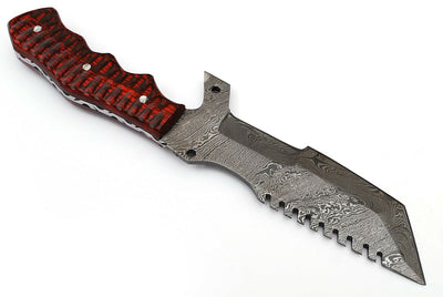 Premium Tanto Tracker Knife with Damascus Blade and Exotic Color Wood Handle for Survival and Combat