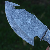 Full Tang Custom Handmade Raindrop Damascus Steel Guthook Skinner knife