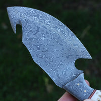 Full Tang Custom Handmade Raindrop Damascus Steel Guthook Skinner knife