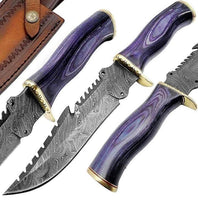 Survival Bowie Knife with Custom Handmade Damascus Steel Blade and Exotic Wood Handle
