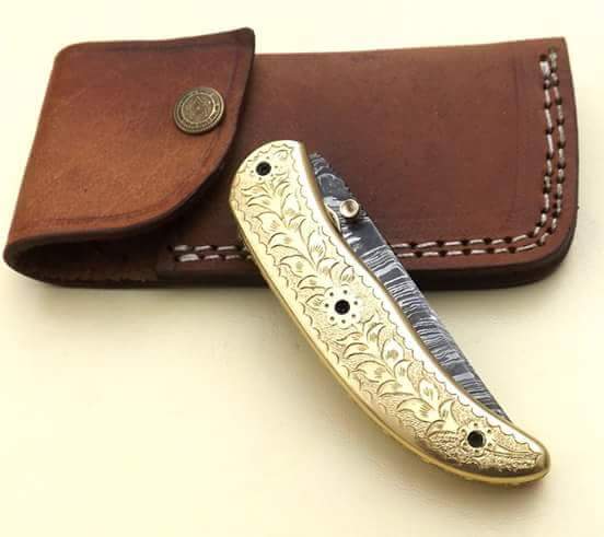 The Artisan by KBS Knives Store with leather sheath and hand engraved folding pocket knife
