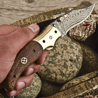 Titan Edge Custom Damascus Folding Knife with leather sheath by KBS Knives Store