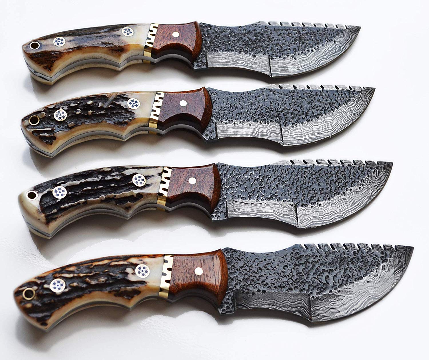 Tom Brown Tracker Knife with Hand Forged Damascus Steel Blade, Antler Horn Handle, and Brass Spacer
