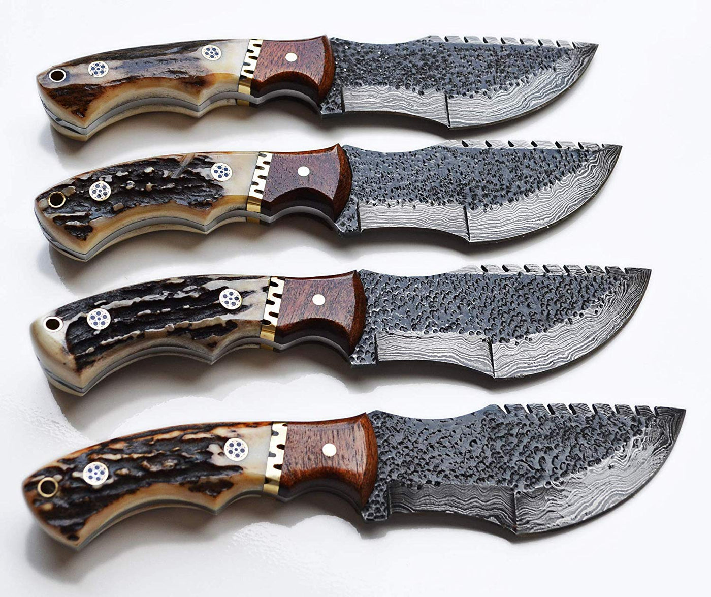 Tom Brown Tracker Knife with Hand Forged Damascus Steel Blade, Antler Horn Handle, and Brass Spacer