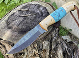 Handcrafted Damascus Hunting Knife with Olive Wood and Resin Handle by KBS Knives Store