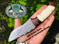Raindrops Damascus Steel Skinning Knife with Rosewood Handle and Bone