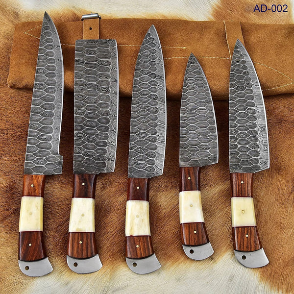 Handmade Damascus Kitchen Chef Knife Set, Cooking Knife Set With