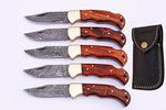 LOT OF 5 HANDMADE DAMASCUS STEEL FOLDING KNIVES