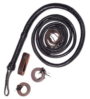 Close-up of the durable cowhide leather handle, highlighting the craftsmanship of the bull whip.
