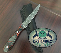 Epoxy Resin Handmade Damascus Steel Fillet-Boning Knife with Leather Sheath by KBS Knives StoreEpoxy Resin Handmade Damascus Steel Fillet-Boning Knife with Leather Sheath by KBS Knives Store