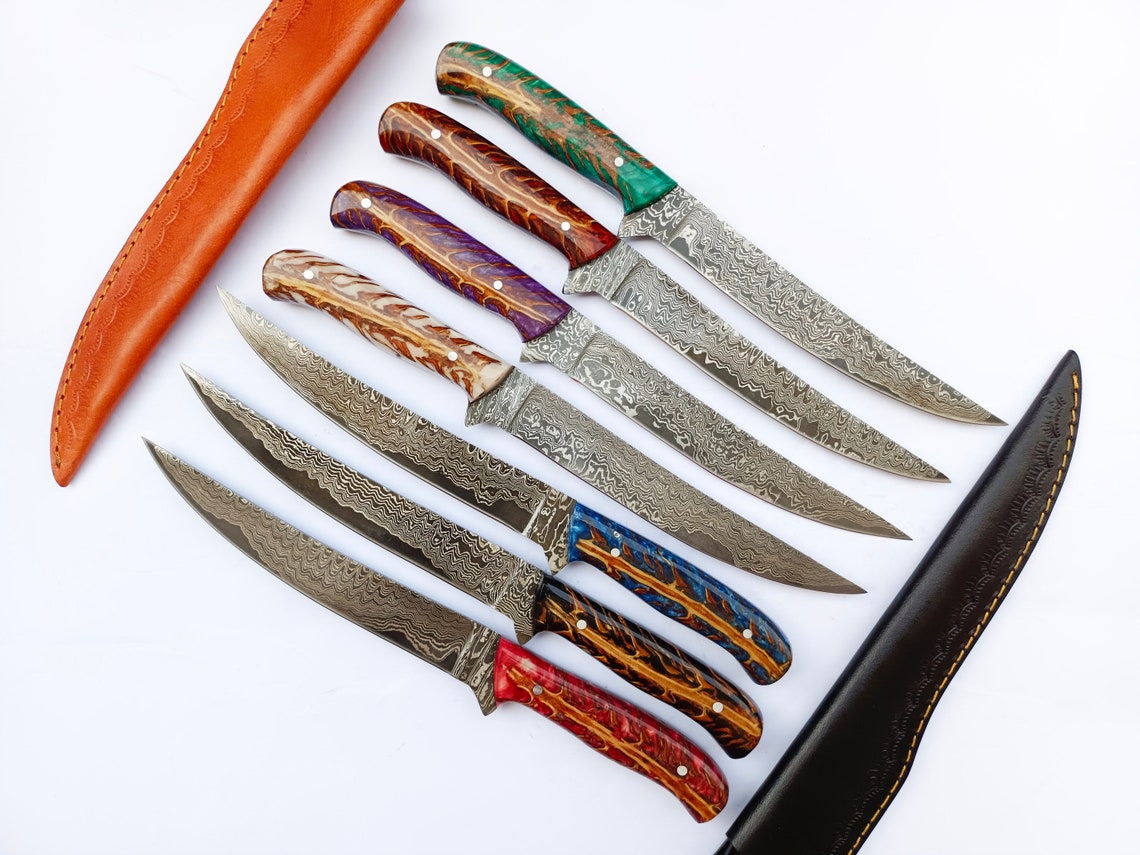 Damascus Steel Fillet Knife with Epoxy Resin Pine Cone Handle