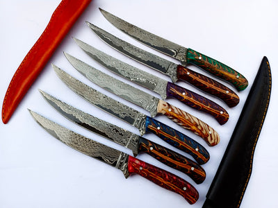 Damascus Steel Fillet Knife with Epoxy Resin Pine Cone Handle
