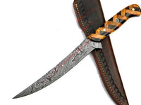 Damascus Steel Fillet Knife with Custom Rosewood and Olive Wood Handle - 13" Overall Length by KBS Knives Store