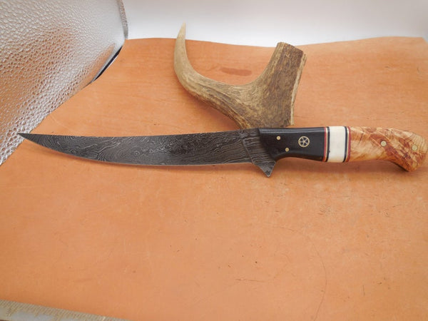 Damascus Steel Handmade Fillet-Boning Knife with Bone-Olive Wood and Buffalo Horn Handle